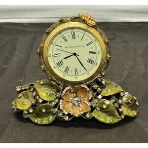 Jay Strongwater Mayfair Table Clock Flowers Bee Enamel & Swarovski Crystals